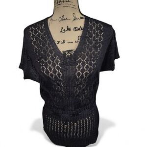 Crochet Navy Blue Over Shirt With Tassels